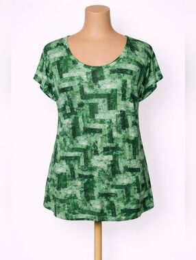 Michael Kors Green Geometric Print Short Sleeve Top